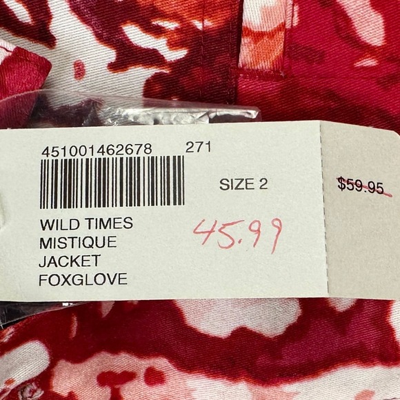 Additions Chicos Jacket Button Up Womens 2 Red Geometric Stretch Long Sleeve NEW - Picture 2 of 9